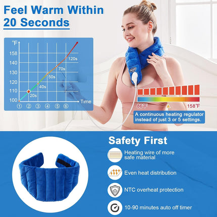 Neck Heating Pad, Hands-Free Electric Heated Neck Wrap for Neck Pain Relief, Upgraded Fast Neck Heat Pad, 10-90Min Timer with Countdown, 86-158℉ Adjustable Temperature (Universal Size)