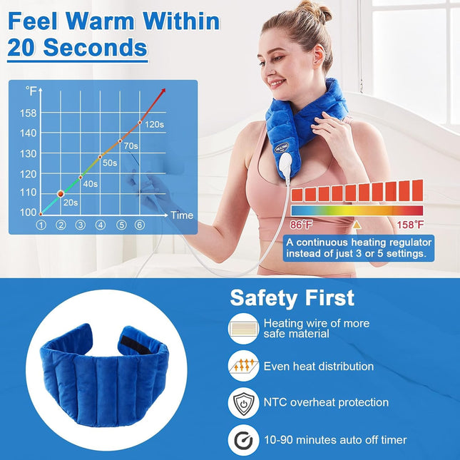 Neck Heating Pad, Hands-Free Electric Heated Neck Wrap for Neck Pain Relief, Upgraded Fast Neck Heat Pad, 10-90Min Timer with Countdown, 86-158℉ Adjustable Temperature (Universal Size)