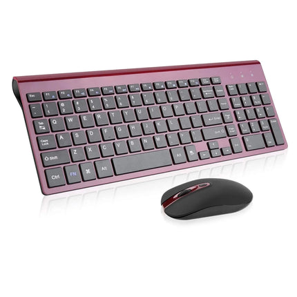 Wireless Keyboard Mouse Combo,  Compact Wireless Keyboard and Mouse Set 2.4G USB Ultra-Thin Sleek Design for Pc/Laptop/Windows(Wine Red)