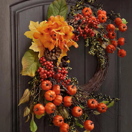 24" Length Fall Wreath Fall Decoration Autumn Decor Door Wreath with Mini Pumpkins for Autumn Harvest Halloween Thanksgiving