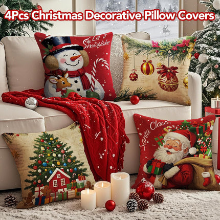 Christmas Pillow Covers 18X18 Inch Set of 4, Christmas Decorations Cushion Covers, Xmas Pillow Covers, Pillowcases Throw Pillow Covers for Sofa Couch Home Decor