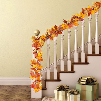 2 Pack Fall Garland Maple Leaf, 5.9Ft/Piece Hanging Vine Garland Artificial Autumn Foliage Garland Thanksgiving Decor for Home Wedding Fireplace Party Christmas (Yellow)