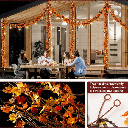 Fall Maple Leaf String Lights Plug in 120V UL Certified, Thanksgiving Decorations Fall Garland Lights String 8Ft with Traditional 35 Incandescent Bulbs for Halloween Garland Fall Decor for Outdoor