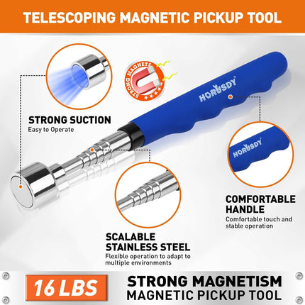 4PCS Telescoping Magnetic Pick up Tool Kit, Magnetic Sweepers Set with 360° Inspection Mirror, 2 Telescoping Magnetic Pickup Tools (5–25.6/6.9–29.5 In) & 24 in Flexible Claw Grabber
