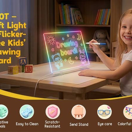 17'' Led Drawing Board for Kids - Flicker-Free LED Note Board, 10 Light Effects & 4 Light Intensities Drawing Tablet, Gifts for Girls Boys Aged 4-12, Doodle Glow Pad with Controller, 12 Markers