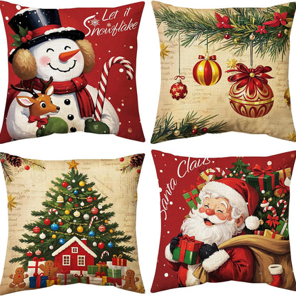 Christmas Pillow Covers 18X18 Inch Set of 4, Christmas Decorations Cushion Covers, Xmas Pillow Covers, Pillowcases Throw Pillow Covers for Sofa Couch Home Decor