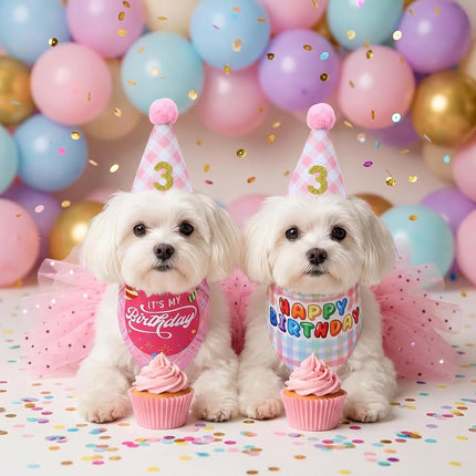 Dog Birthday Party Outfit Set for Small Medium Dog Cat Puppy Pink
