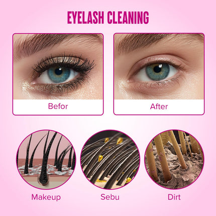 Lash Shampoo 50Ml Kit Korean Makeup Remover with Eye Lash Spoolies & Rinse Bottle & Cleansing Pad & Brush for Eyelash Extensions & Clusters & Natural Eyelashes