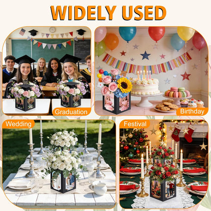 10 Pieces Picture Centerpieces for Table Graduation Box Table Centerpieces 6/7 Inch Photo Display Box for Congrats Grad Wedding Graduation Birthday Party Decoration (Black)