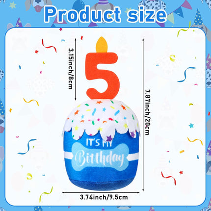 Dog Birthday Cake Toy Squeaky Plush Gift,5Th,Blue