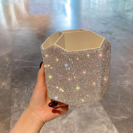 Bling Design Makeup Brush Holder Organizer,360° Rotating Glitter Rhinestones Cosmetics Storage with 5 Slot Large Capacity Makeup Brushes Cup Pen Holder for Vanity,Bathroom Countertops