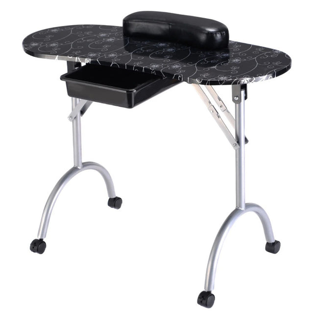 Foldable Portable Manicure Table with Drawer Casters and Cushion