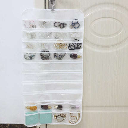 Hanging Jewelry Organizer Pockets Canvas Double Sided Rotating Hanger Necklace Hanging Wall Organizer Jewelry Roll for Earrings, Necklaces,Sunglasses,Rings (80-Pocket WHITE)