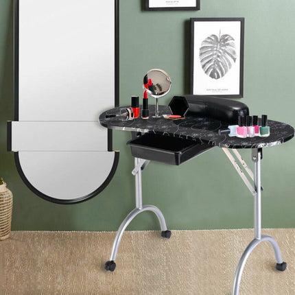 Foldable Portable Manicure Table with Drawer Casters and Cushion