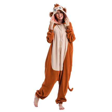 Adult Pajamas Plush Jumpsuit One Piece Monkey Costume for Halloween Animal Themed Party Dress up Role Playing Cosplay