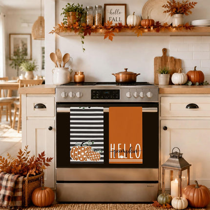 Fall Hello Pumpkin Kitchen Towels Dish Towels Set of 2-18 X 26 Inch