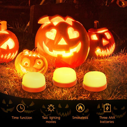 Halloween Pumpkin Lights, LED Pumpkin Lights with Remote and Timer,Jack-O-Lantern Light for Halloween Decor,Battery Operated, Bright Flickering Flameless Candle Set 6 Pack