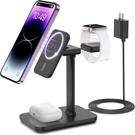 20W Magnetic Wireless Charger for Iphone - 3 in 1 Charging Station Compatible with Iphone 17/16/15/14/13/12 Pro Max, for Iwatch & Air Pods 4 3 Pro, Black