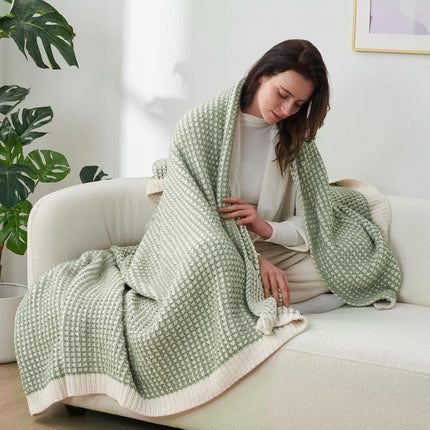 Chenille Knit Throw Blanket for Bed, Sage Green, 60"X80"