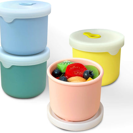 1-Cup Silicone Food Storage Containers with Lids, 4 Pack 8.5 Oz Reusable Snack Fruits Containers Cups Leak Proof Soup Freezer Molds Small Lunch Box BPA Free for Kids Baby Daycare School Travel Baby