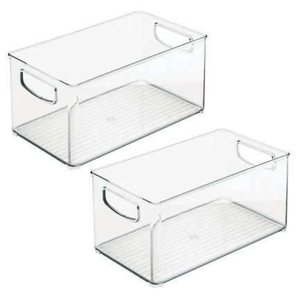 Plastic Stackable Pantry Bin with Handles - Set of 2 - Clear