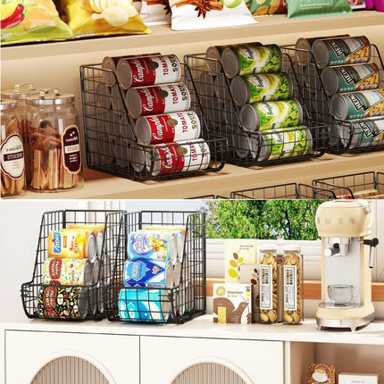 Stackable Can Organizer for Pantry 3Pack,Standing Dispenser Storage Bins,Metal Wire Basket Beverage Pop Soda Rack Stand Kitchen Pantry Countertop Cabinets,Stacking Canned Food Holder