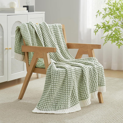 Chenille Knit Throw Blanket for Bed, Sage Green, 60"X80"