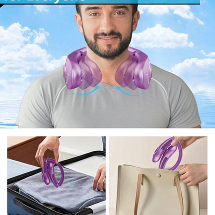 Portable Misting Neck Fans with Water Spray, Rechargeable Long Battery Life, Powerful Air Cooler with LED Display, Personal Compact Wearable Necklace Fan for Kids Adults Elderly Hot Weather, Purple