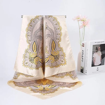 35” Large Satin Square Head Scarf - 2Pcs Silk Floral Head Scarves Women Hair Scarves Hair Bandanas