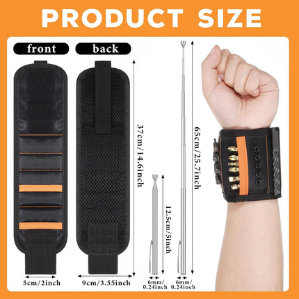 12 Pcs Magnetic Wristband Retractable Magnetic Pickup Tool