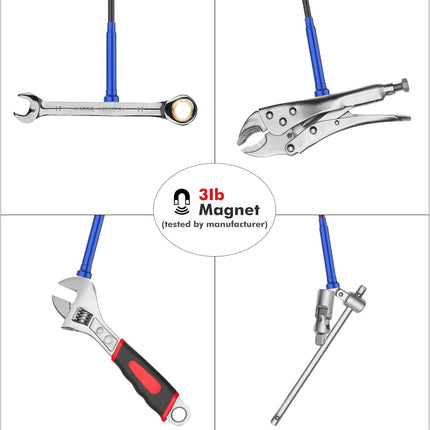 Grabber Tool Magnetic, Bendable Reacher with LED Lights, Blue
