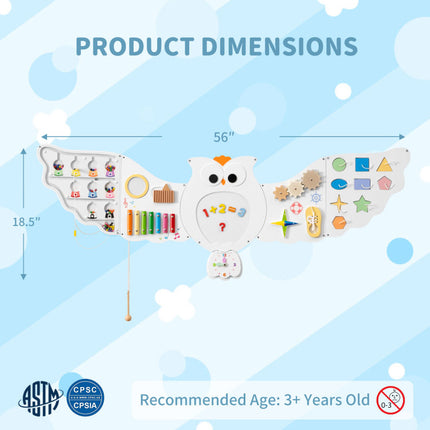 11-In-1 Toddler Learning Activity Center Owl Activity Wall Busy Board Panels for 3+ Years Old