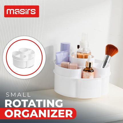 Small 360 Rotating Makeup Organizer, 5 Compartments, round White