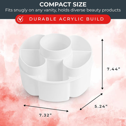 Small 360 Rotating Makeup Organizer, 5 Compartments, round White