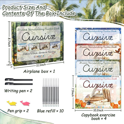 4 Pack Cursive Handwriting Workbook，Magic Grooved Writing Practice Books，Reusable Handwriting Practice Books，Cursive Kickoff Student Workbook for Kids Ages 5-12, Writing without Tears