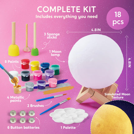 DIY 3D Moon Lamp Painting Kit, Paint Your Own Moon Light Arts and Crafts Kit for Kids 6 8 10 12,Valentine Easter Birthday Gifts for Boys Girls