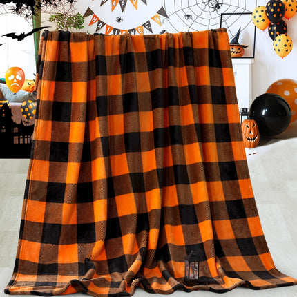 Halloween Blanket, Fleece Throw Blankets, Orange and Black Plaid