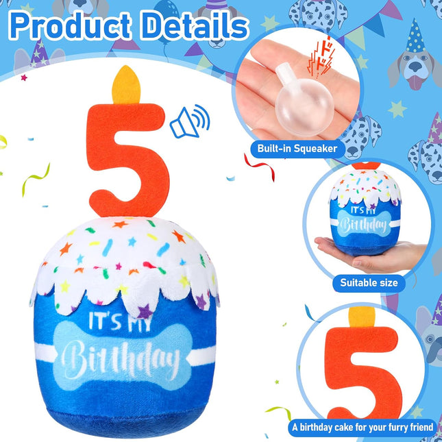 Dog Birthday Cake Toy Squeaky Plush Gift,5Th,Blue