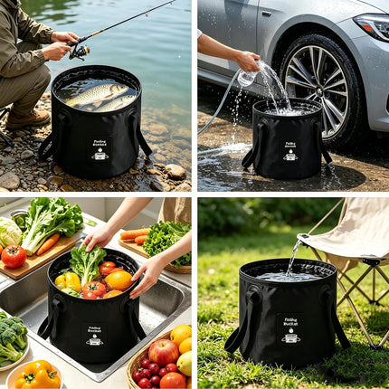 Collapsible Bucket with Handle, Lightweight Folding Water Container, Portable Collapsible Bucket for Fishing, Camping, Hiking, Backpacking, Outdoor Survival, Car Washing Black 20L