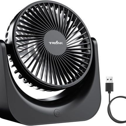 Small USB Desk Fan – 5-Speed Mini Table Fan with Adjustable Tilt, Ultra Quiet, USB Powered, Portable Cooling Fan for Home, Desktop, Bedroom, Bed, Office, Travel, and Camping (Black)