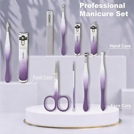 Manicure Set, 10 Pcs High-Carbon Steel Nail Clippers Set, Portable Mini Manicure and Pedicure Kit, Travel Grooming Nail Kit with Leather Bag for Men and Women