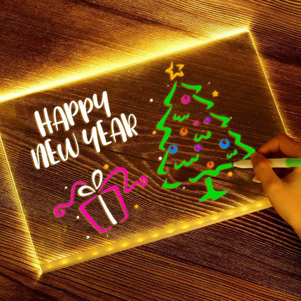 LED Note Board with Colors 5.9" X 5.9", Message LED Light up Drawing Board with 7 Colors Pens and Stand, Suit for Home Office Birthday Valentine'S Day
