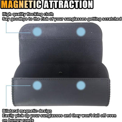 Magnetic Leather Sunglasses Case for Car Visor Clip - Sunglasses Holder Clip for Car Sun Visor - Eyeglass Hanger Mounter Storage Box Auto Glasses Clip Holder Organizer Protective Box (Black)