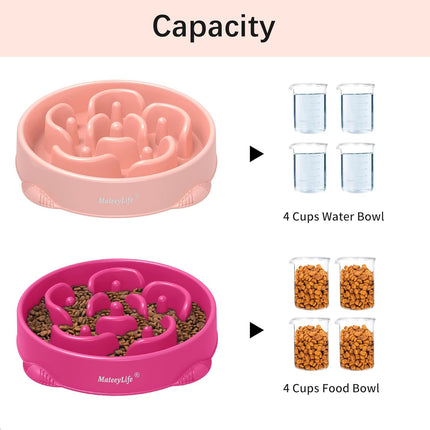 2-Pack Slow Feeder Dog Bowls, 4 Cups, Dog Puzzle Feeder Bowl