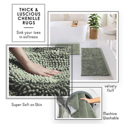 Complete 8 Piece Bathroom Accessory Set with Bamboo Accents, Trash Can, Toilet Brush & 2 Bath Rugs Included