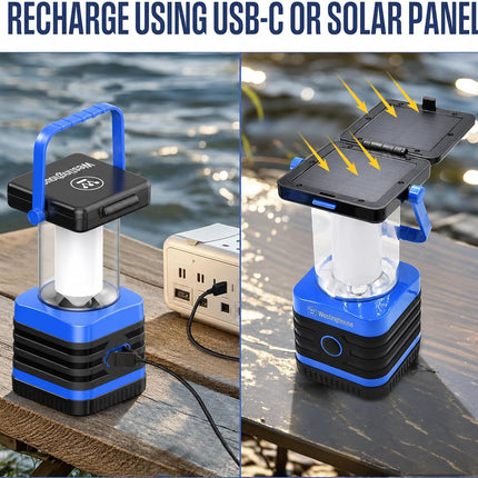 Solar Rechargeable Camping Lantern, 1000 Lumen LED Lantern, 5 Lighting Modes, IPX4 Water Resistant for Camping and Hiking