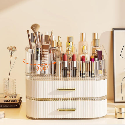 360 Rotating and Stackable Makeup Organizer with 2 Drawers