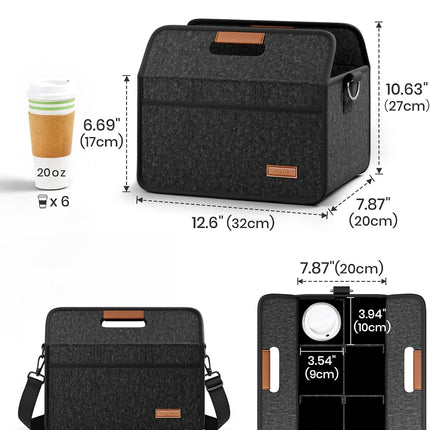 6-Cup Felt Drink Carrier Bag with Handle & Shoulder Strap