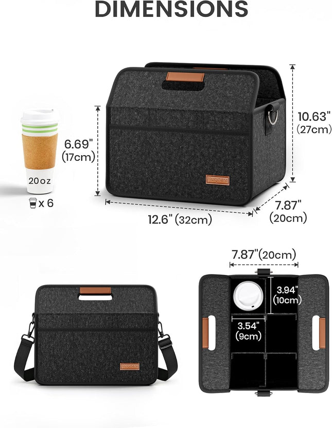 6-Cup Felt Drink Carrier Bag with Handle & Shoulder Strap
