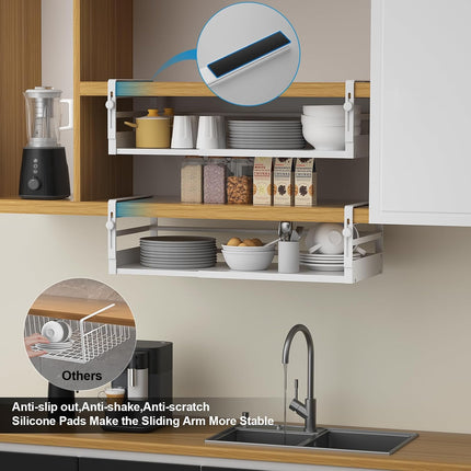 2Pack Expandable under Shelf Storage Basket Organizer,White